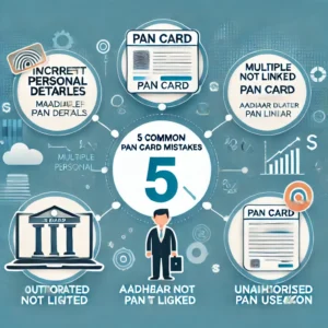 5 Common PAN Card Mistakes to Avoid – Incorrect details, multiple PANs, Aadhaar linking issues, outdated information, and unauthorized use.