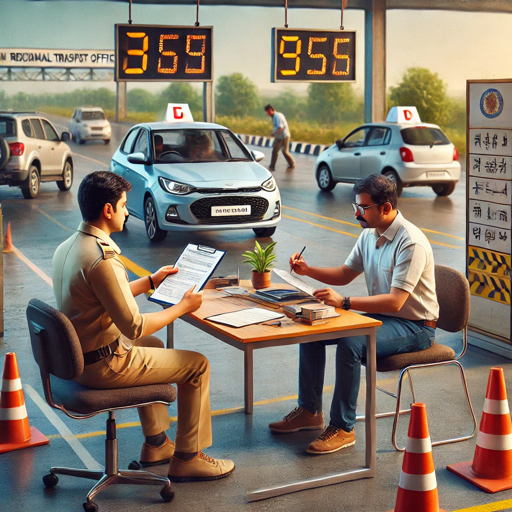 Person taking a driving test at an RTO in India
